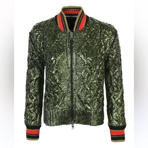 Ermanno Scervino Metallic Green Bomber knit Jacket, S